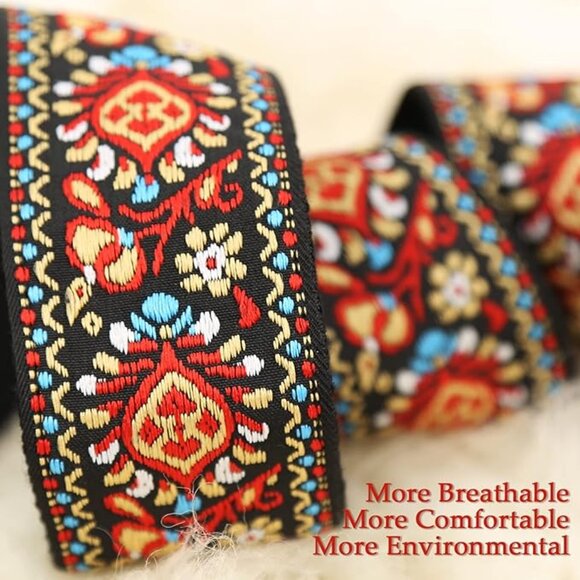 Vintage red lotus wide purse strap - Picture 2 of 5